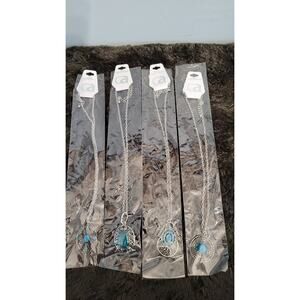 Crystal Avenue Pendant Necklace Lot of 4 Styles Blue Stone Silver Tone 19” NOS